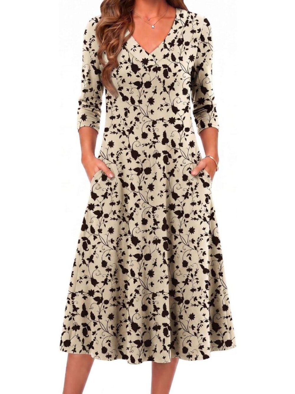 Chic Long Sleeve Midi Dress for Women | Casual Fall A-Line Style, Perfect for